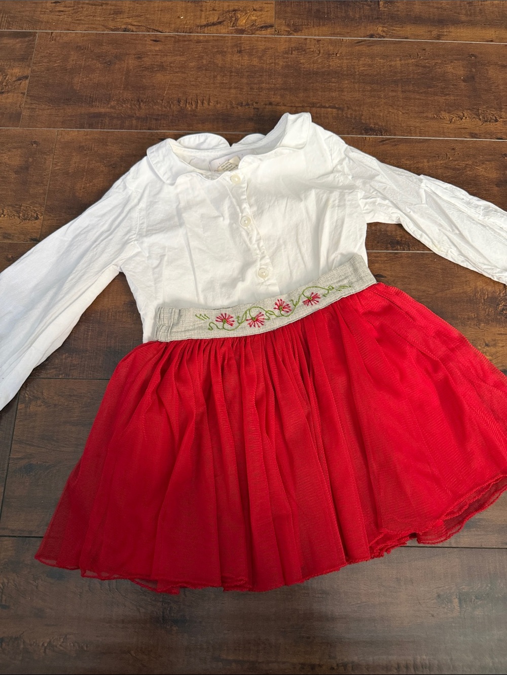 Well Dressed Wolf White Button Top with Red Tulle Skirt